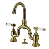 Bel-Air Two-Handle 3-Hole Deck Mount Bridge Bathroom Faucet with Brass Pop-Up