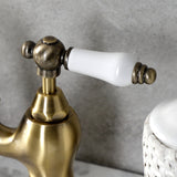 English Country Two-Handle 3-Hole Deck Mount Bridge Bathroom Faucet with Brass Pop-Up