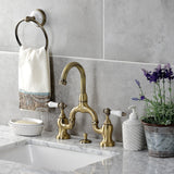 English Country Two-Handle 3-Hole Deck Mount Bridge Bathroom Faucet with Brass Pop-Up