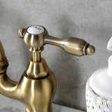 Tudor Two-Handle 3-Hole Deck Mount Bridge Bathroom Faucet with Brass Pop-Up