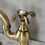 French Country Two-Handle 3-Hole Deck Mount Bridge Bathroom Faucet with Brass Pop-Up