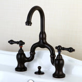 English Country Two-Handle 3-Hole Deck Mount Bridge Bathroom Faucet with Brass Pop-Up