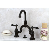 English Country Two-Handle 3-Hole Deck Mount Bridge Bathroom Faucet with Brass Pop-Up