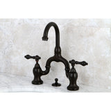 English Country Two-Handle 3-Hole Deck Mount Bridge Bathroom Faucet with Brass Pop-Up