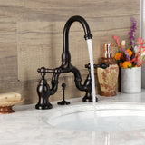 English Country Two-Handle 3-Hole Deck Mount Bridge Bathroom Faucet with Brass Pop-Up