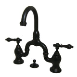 English Country Two-Handle 3-Hole Deck Mount Bridge Bathroom Faucet with Brass Pop-Up