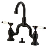 Bel-Air Two-Handle 3-Hole Deck Mount Bridge Bathroom Faucet with Brass Pop-Up