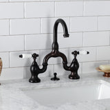 English Country Two-Handle 3-Hole Deck Mount Bridge Bathroom Faucet with Brass Pop-Up