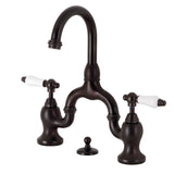 English Country Two-Handle 3-Hole Deck Mount Bridge Bathroom Faucet with Brass Pop-Up