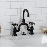 French Country Two-Handle 3-Hole Deck Mount Bridge Bathroom Faucet with Brass Pop-Up