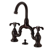 French Country Two-Handle 3-Hole Deck Mount Bridge Bathroom Faucet with Brass Pop-Up