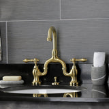 English Country Two-Handle 3-Hole Deck Mount Bridge Bathroom Faucet with Brass Pop-Up