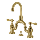 English Country Two-Handle 3-Hole Deck Mount Bridge Bathroom Faucet with Brass Pop-Up