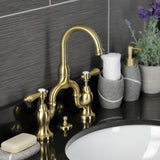 Heirloom Two-Handle 3-Hole Deck Mount Bridge Bathroom Faucet with Brass Pop-Up