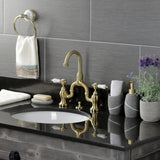 Bel-Air Two-Handle 3-Hole Deck Mount Bridge Bathroom Faucet with Brass Pop-Up