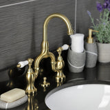 English Country Two-Handle 3-Hole Deck Mount Bridge Bathroom Faucet with Brass Pop-Up