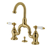 English Country Two-Handle 3-Hole Deck Mount Bridge Bathroom Faucet with Brass Pop-Up