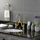 Tudor Two-Handle 3-Hole Deck Mount Bridge Bathroom Faucet with Brass Pop-Up