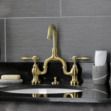 Tudor Two-Handle 3-Hole Deck Mount Bridge Bathroom Faucet with Brass Pop-Up