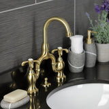 French Country Two-Handle 3-Hole Deck Mount Bridge Bathroom Faucet with Brass Pop-Up