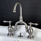 English Country Two-Handle 3-Hole Deck Mount Bridge Bathroom Faucet with Brass Pop-Up