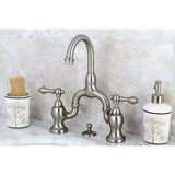 English Country Two-Handle 3-Hole Deck Mount Bridge Bathroom Faucet with Brass Pop-Up