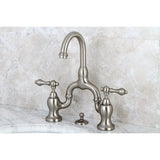 English Country Two-Handle 3-Hole Deck Mount Bridge Bathroom Faucet with Brass Pop-Up