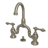 English Country Two-Handle 3-Hole Deck Mount Bridge Bathroom Faucet with Brass Pop-Up