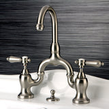 Heirloom Two-Handle 3-Hole Deck Mount Bridge Bathroom Faucet with Brass Pop-Up