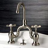 Essex Two-Handle 3-Hole Deck Mount Bridge Bathroom Faucet with Brass Pop-Up