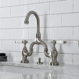 English Country Two-Handle 3-Hole Deck Mount Bridge Bathroom Faucet with Brass Pop-Up