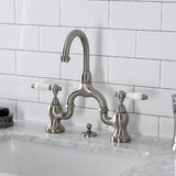 English Country Two-Handle 3-Hole Deck Mount Bridge Bathroom Faucet with Brass Pop-Up