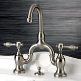 Tudor Two-Handle 3-Hole Deck Mount Bridge Bathroom Faucet with Brass Pop-Up