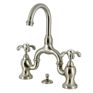 French Country Two-Handle 3-Hole Deck Mount Bridge Bathroom Faucet with Brass Pop-Up