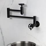 Wendell Two-Handle 1-Hole Wall Mount Pot Filler with Knurled Handle