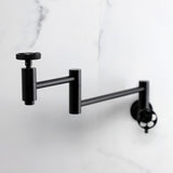 Wendell Two-Handle 1-Hole Wall Mount Pot Filler with Knurled Handle