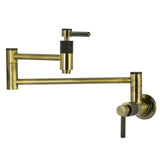 Convergent Two-Handle 1-Hole Wall Mount Pot Filler Faucet with Knurled Handle