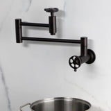 Wendell Two-Handle 1-Hole Wall Mount Pot Filler with Knurled Handle