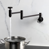 Wendell Two-Handle 1-Hole Wall Mount Pot Filler with Knurled Handle