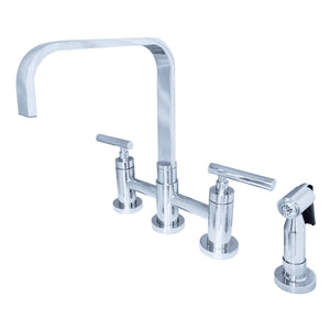 Manhattan Two-Handle 4-Hole Deck Mount Bridge Kitchen Faucet with Brass Side Sprayer