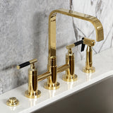 Kaiser Two-Handle 4-Hole Deck Mount Bridge Kitchen Faucet with Brass Side Sprayer