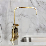 Kaiser Two-Handle 4-Hole Deck Mount Bridge Kitchen Faucet with Brass Side Sprayer