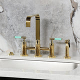 Kaiser Two-Handle 4-Hole Deck Mount Bridge Kitchen Faucet with Brass Side Sprayer