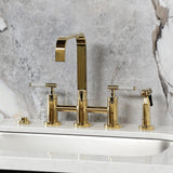 Kaiser Two-Handle 4-Hole Deck Mount Bridge Kitchen Faucet with Brass Side Sprayer