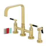 Kaiser Two-Handle 4-Hole Deck Mount Bridge Kitchen Faucet with Brass Side Sprayer