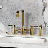 Kaiser Two-Handle 4-Hole Deck Mount Bridge Kitchen Faucet with Brass Side Sprayer