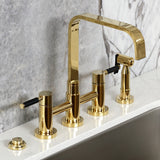 Kaiser Two-Handle 4-Hole Deck Mount Bridge Kitchen Faucet with Brass Side Sprayer