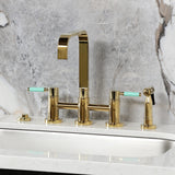 Kaiser Two-Handle 4-Hole Deck Mount Bridge Kitchen Faucet with Brass Side Sprayer