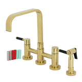 Kaiser Two-Handle 4-Hole Deck Mount Bridge Kitchen Faucet with Brass Side Sprayer