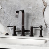 Kaiser Two-Handle 4-Hole Deck Mount Bridge Kitchen Faucet with Brass Side Sprayer